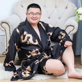 Мъжки халат-кимоно от шелковистого сатен, комплект от 2 шорти с дълъг ръкав 7XL, мек халат за баня с дракон, халат Slprobe, мъжки домашно облекло за почивка
