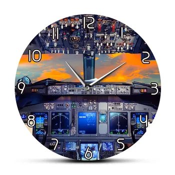 Интериора на кабината на самолета Нощен преглед Безшумни, не тикающие стенни часовници, за стая пилоти Самолетни стенен часовник в стил арт арт подарък пилот
