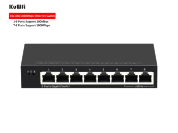 Gigabit Switch KuWFi 8Port Ethernet Switch Desktop1000Mbps Бърз Мрежов Комутатор LAN Hub/Пълен или полу-дуплекс Обмен на Нов 2021
