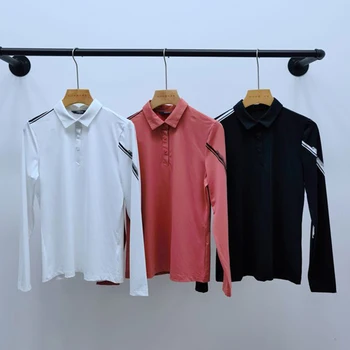 Корейската женска риза за голф 2023, новост пролетта и лятото, изтънчен стил, стръмни удобен топ-поло с еластична деколте и дълги ръкави