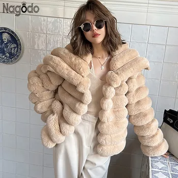 Палто от изкуствена кожа Nagodo, дамско палто 2022, есенно-зимния яка с ревери, модерно гъст топло кратко пушистое палта, дамски кожа яке
