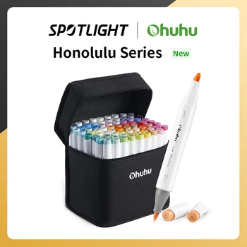 Ohuhu Хонолулу, маркер с две топчета, набор от алкохолни художествени маркери, за оцветяване, Манга, скици, чувствах върха писалка, ученически пособия