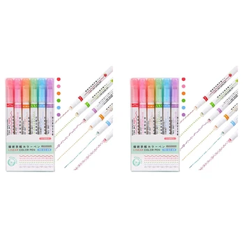Набор от маркери на кривата от 12 теми с 6 топчета във формата на крива, с цветни дръжки, маркер, различни цветове