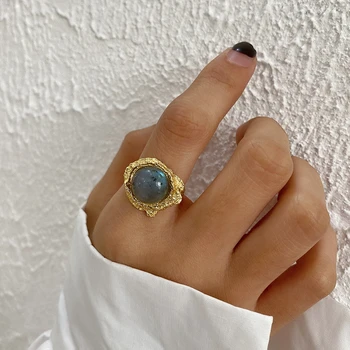 Silvology пръстени от сребро 925 проба с бял кристал labradorite за жени, дебели пръстени за приятелство във френски стил, леки луксозни бижута