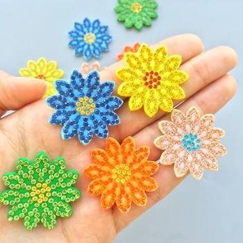 12шт 35 мм Глинена апликация във формата на цвете с кристали за украса на дрехи със собствените си ръце, ленти, шапки, фиби за коса, аксесоари с лък