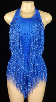 Боди RoyalBlue с ресни и пайети, карнавальное рокля, женски танцов костюм за шоу, секси дрешки за шоу-момичета, дрехи за абитуриентски бал, рожден ден