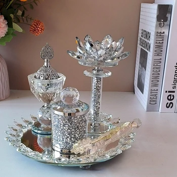 Комплект от 4 теми, арабски кристален кадилница за тамян, дифузор за ароматерапия, подарък на Рамадан за йога, спа, луксозни декорации за дома