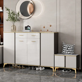 Изтеглящи шкафове за съхранение на обувки Златен модерен стилен органайзер Бели шкафове за обувки Nordic Range Скъпи мебели за всекидневната