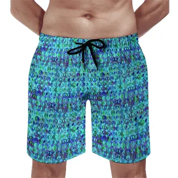 Синьо-зелени шорти Peace Board, мъжки плажни панталони с винтажным принтом, удобни и модерни топене голям размер