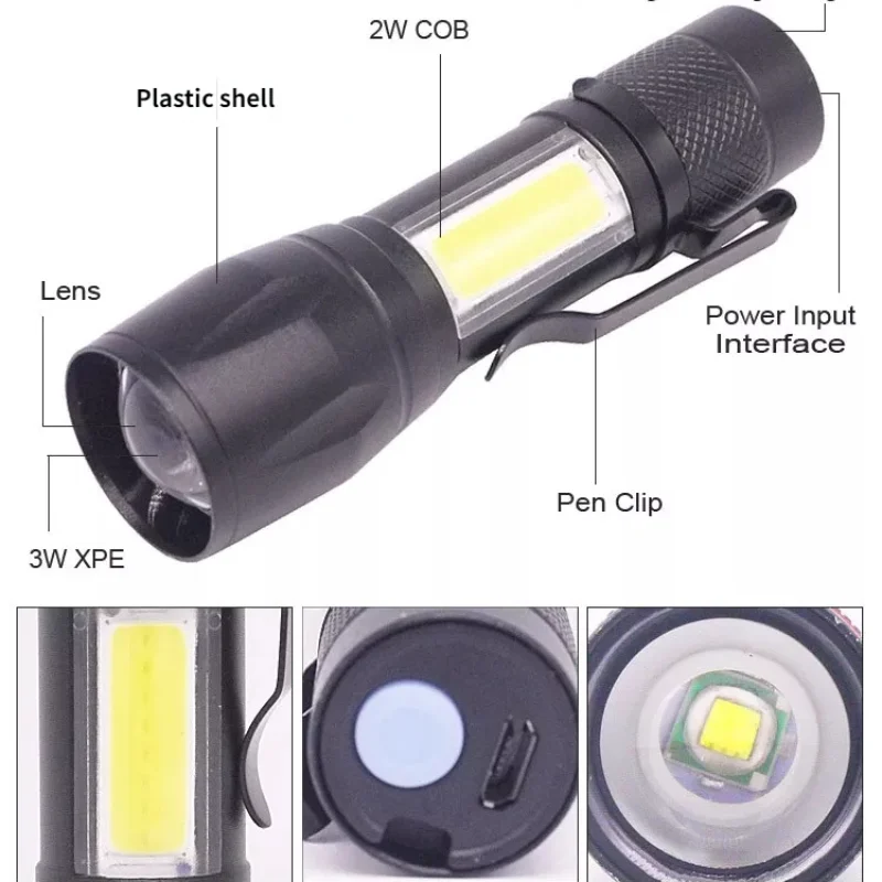 Вградена акумулаторна Мини led фенерче с повишен фокусно разстояние факел лампа, Акумулаторна батерия USB фенер Регулируема водоустойчив външен led фенерче . ' - ' . 3
