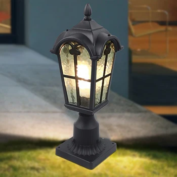 Лампа за стълб, led лампа за работа на открито пътеки, лампа за ограда, лампа за двора, градински декор, светлина за косене на трева, ретро лампа за стълб, черен