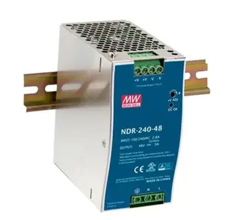 NDR-240-48 AC-DC промишлен източник на захранване на DIN-шина с един изход; Изход 48 vdc при 5A; метален корпус
