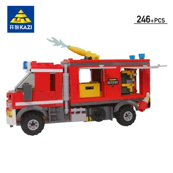 246 бр. противопожарно оборудване, автомобилни тухли, градска пожарна модел, строителни блокчета, комплекти фигури, образователни играчки за деца