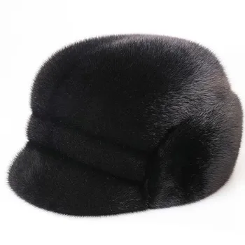 2020 новата мъжка шапка от кожа на норка, Нова Мода Мъжка Зимна Топла Шапка от естествена Кожа на норка/Шапка, Плоска шапка от матирана кожа белки